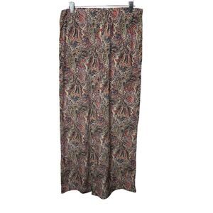 Talbots 100% Silk Wide Leg Pants Paisley Print Women’s Large Boho Lounge